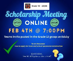 Dark blue background. Title is in light blue. Green circles on both sides of the title,  state the meeting is online.Lower left is agreen checkmark. Bottom right are yellow and blue question marks.
